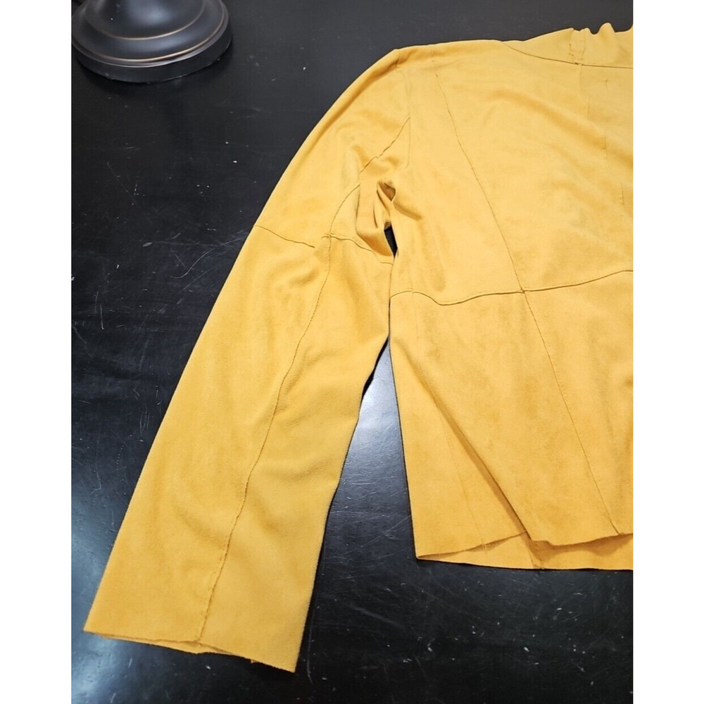 BAGATELLE Open Front Wrap Faux Suede MOTO Jacket Gold Yellow Mustard Sz W/LG EUC - Picture 8 of 16